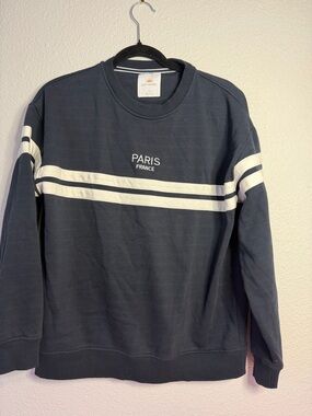 Sunday Navy Crewneck Sweatshirt with White Stripes